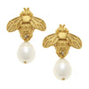 Flat view of the Susan Shaw Handcast Bee + Pearl Drop Earrings