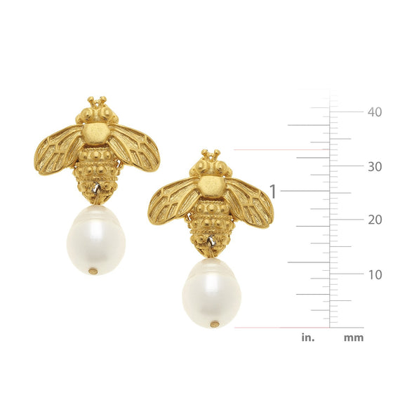 Size of the Susan Shaw Handcast Bee + Pearl Drop Earrings