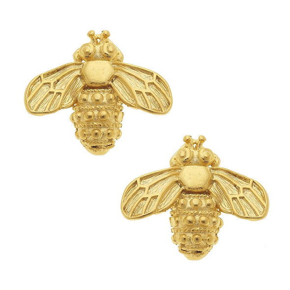 flat view of the The Susan Shaw Gold Bee Stud Earrings