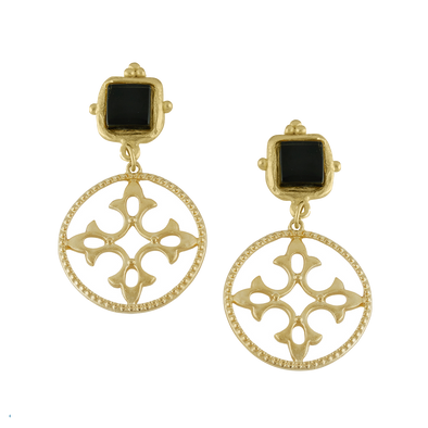 Flat view of the Susan Shaw Charlotte Quatre Fleur de Lis Earrings