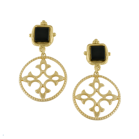 Flat view of the Susan Shaw Charlotte Quatre Fleur de Lis Earrings