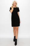 Full body front view of the Phoenix Suede Tee Dress - Black