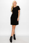 Front view of the Phoenix Suede Tee Dress - Black