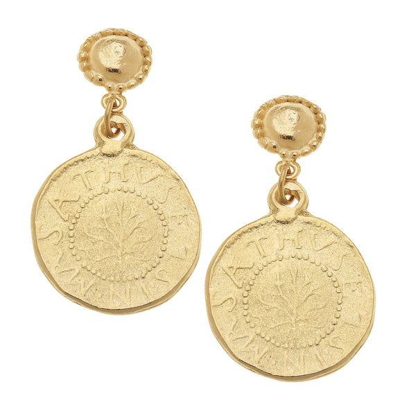 Flat view of the Susan Shaw Greek Coin Earrings