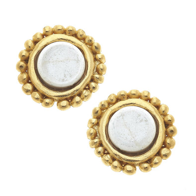 Flat view of the Susan Shaw Dotted White Turquoise Stud Earrings