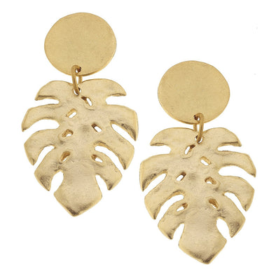 Flat view of the Susan Shaw Tropical Palm Leaf Earrings