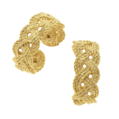 Flat view of the Susan Shaw Braided Hoop Earrings