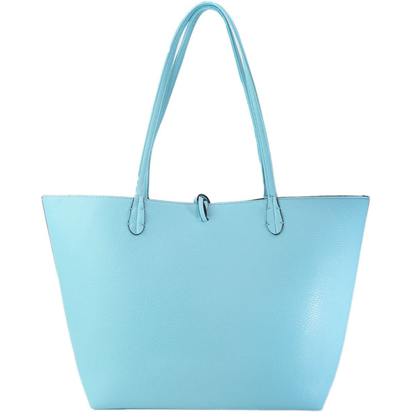 Vegan Leather Reversible 2-in-1 Tote Bag - Sky Blue/Baby Pink
