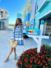 Front view of Sail to Sable Geo Stripe Long Sleeve Tunic Dress - Blue