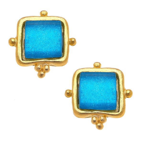 Flat view of the Susan Shaw Madeline Stud Earrings in Classic Blue