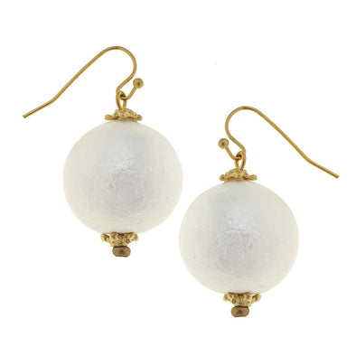 Flat view of the Susan Shaw White Cotton Pearl Earrings