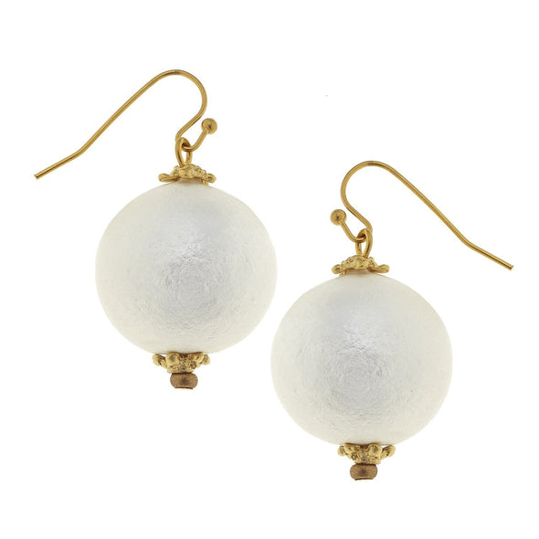 Flat view of the Susan Shaw White Cotton Pearl Earrings