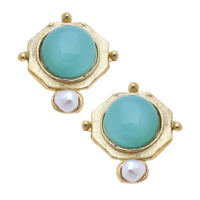 Flat view of the Susan Shaw Becca Stud Earrings in Aqua Quartz