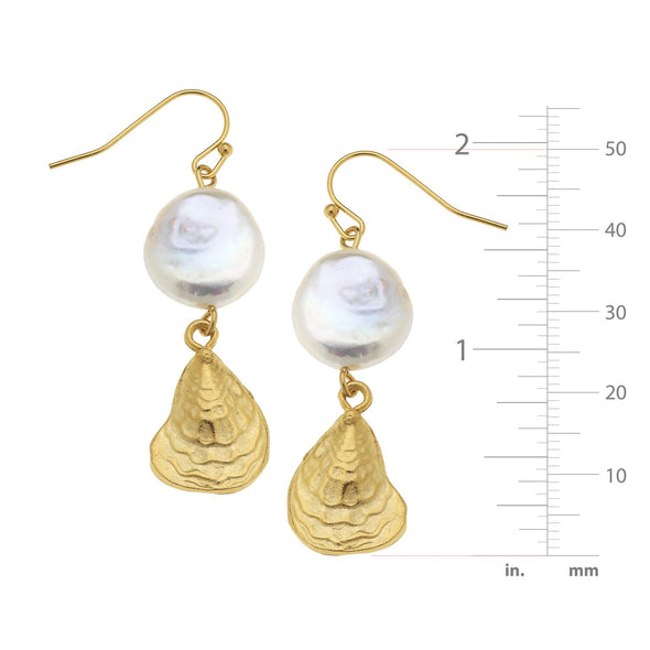 Size of the Susan Shaw Coin Pearl Oyster Earrings