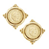 Flat view of the Susan Shaw Gold Coin Stud Earrings