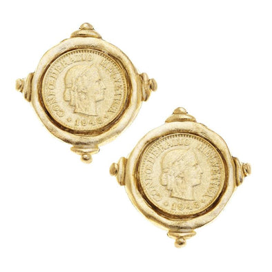 Flat view of the Susan Shaw Gold Coin Stud Earrings