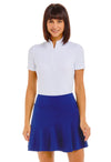 Front view of the IBKUL Solid Flounce Skort - Navy