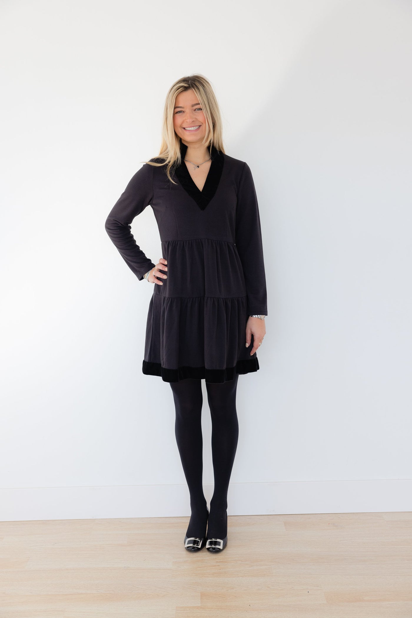 Sail to Sable Long Sleeve Fit and Flare Dress in Black | Holiday Dress THE LUCKY KNOT Sail to Sable Long Sleeve Fit and Flare Dress in Black | Holiday Dress THE LUCKY KNOT