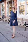 Full body view of Sail to Sable Highlands Dress - Blackwatch Plaid