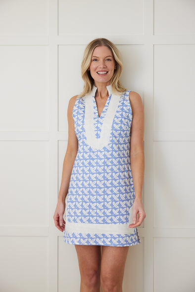 cropped view of Sail to Sable Sleeveless Classic Tunic Dress - Hydrangea Leaf