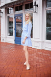 Side view of the Sail to Sable Smocked Waist Dress - Hydrangea Leaf