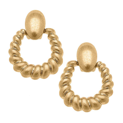 Flat view of the Francine Twisted Metal Door Knocker Earring - Worn Gold