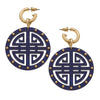 Flat view of the Jenson Greek Keys Resin Earrings - Navy