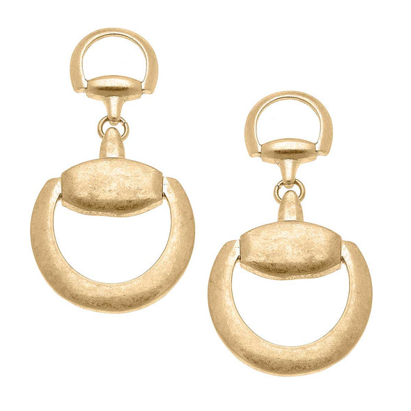 Flat view of the Laurel Horsebit Statement Earrings - Worn Gold