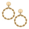 Flat view of the Jenny Bamboo Drop Hoop Earrings - Worn Gold