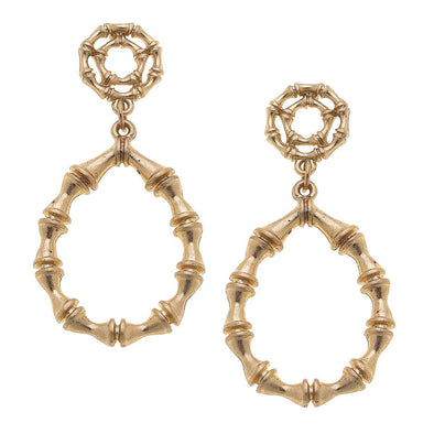 Flat view of the Jenny Bamboo Teardrop Earring - Worn Gold