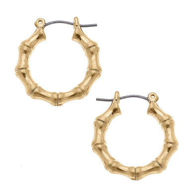 Flat view of the Mia Bamboo Hoop Earrings - Worn Gold