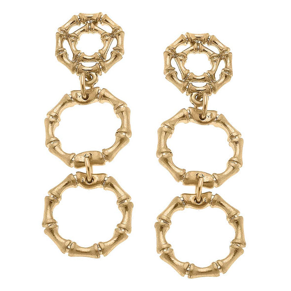 Flat view of the Jenny Bamboo Statement Drop Earring - Worn Gold