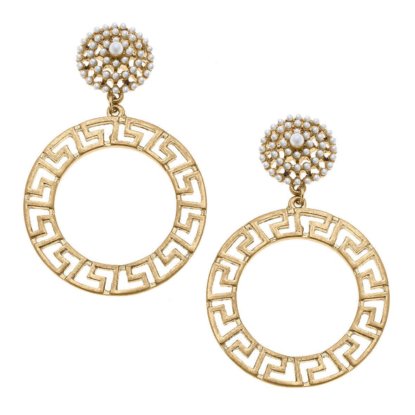 Emilia Greek Kets Circle & Pearl Earrings - Worn Gold