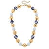 Flat view of the Ruby Nautical Ceramic Ball Bead Necklace - Navy & White