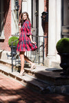 Full body view of the Gretchen Scott Teardrop Dress - Plaidly Cooper - Red Plaid