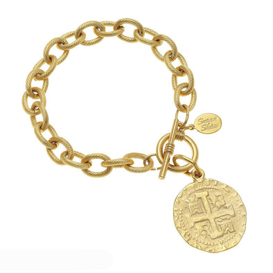 Flat view of the Susan Shaw Handcast Coin Toggle Bracelet