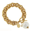 Flat view of the Susan Shaw Handcast Gold with Cotton Pearl Bracelet