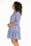 Side view of the Duffield Lane Murphy Dress - Navy Gingham