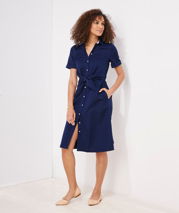 Vineyard Vines Westerly Tie Front Linen Dress - Deep Bay