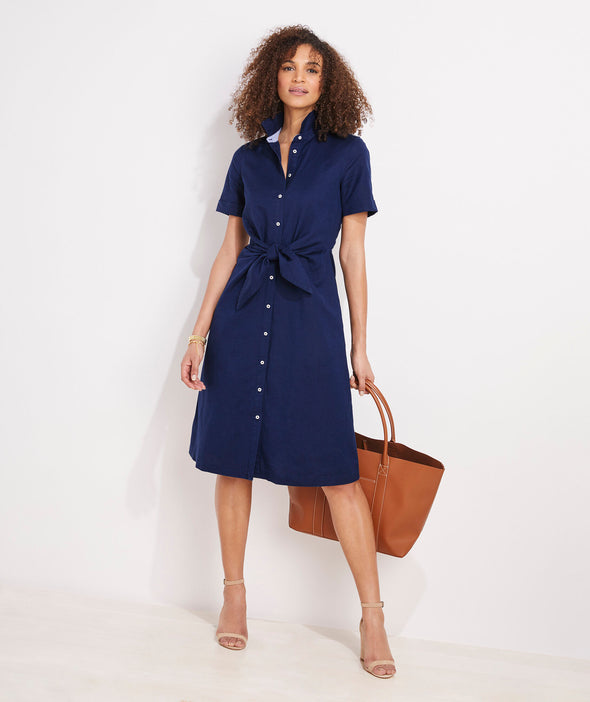 Vineyard Vines Westerly Tie Front Linen Dress - Deep Bay