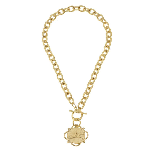 Flat view of the Susan Shaw Equestrian Toggle Necklace
