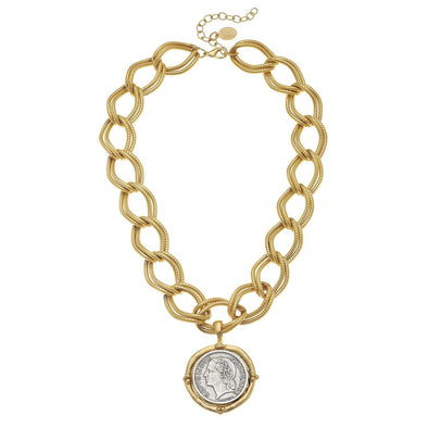 Flat view of the Susan Shaw Handcast Mixed Metal Franc Chain Necklace