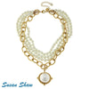 Flat view of the Susan Shaw Cotton Pearl Cab Multi-Strand Pearl Necklace