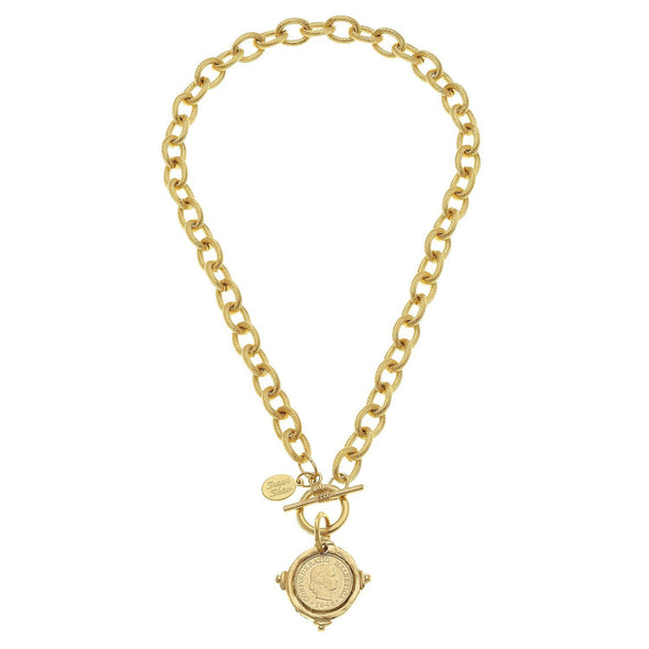Flat view of the Susan Shaw Gold Coin Necklace