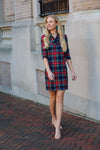 Full body view of the Gretchen Scott Ruff Neck Jersey Dress - Duke Of York - Black/Multi