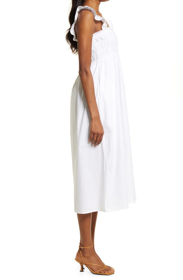 Side view of the French Connection Isla Dress - Linen White