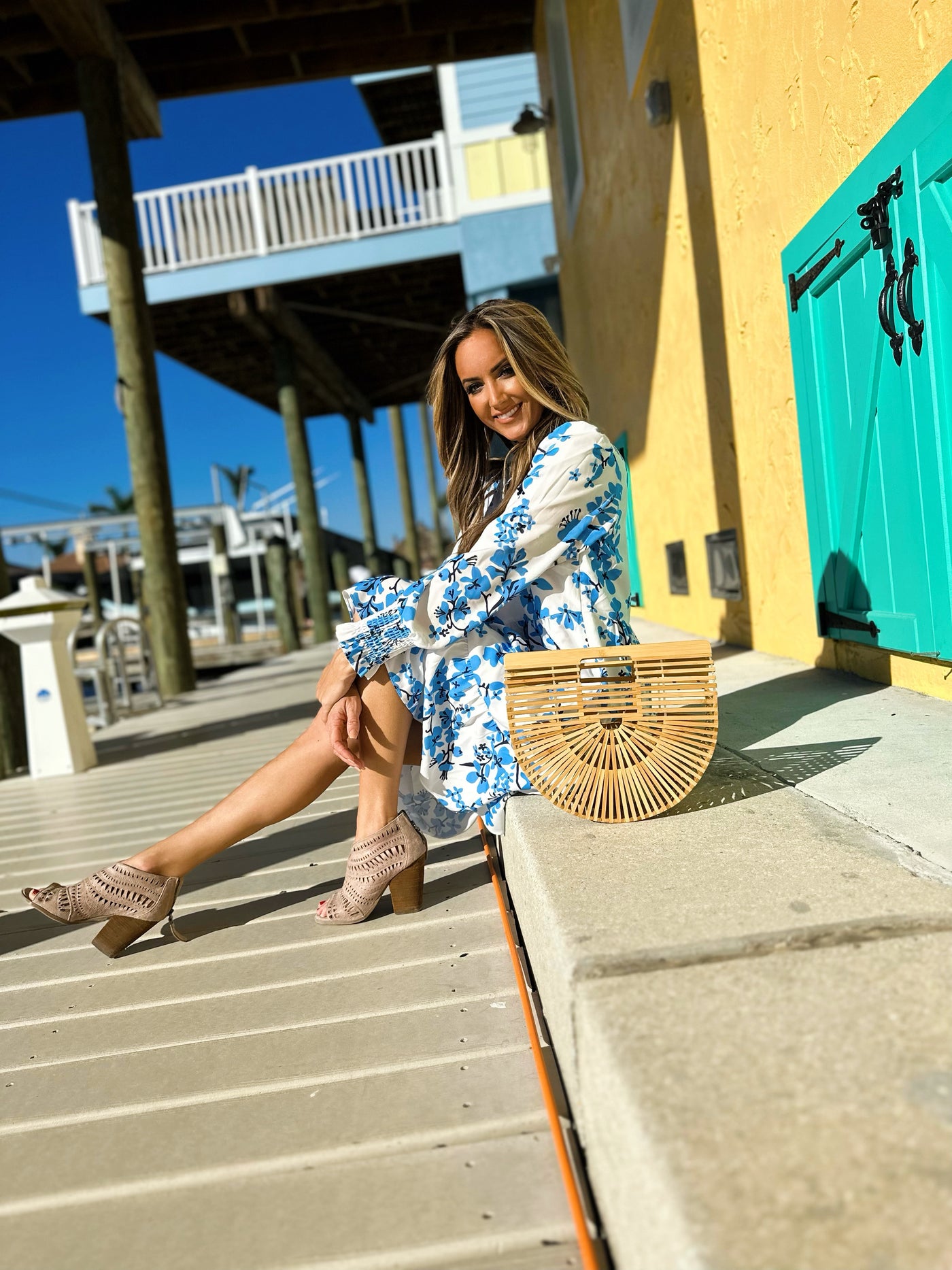 Sail to Sable Long Sleeve Tunic Flare Dress - Blue Rose