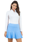 Front view of the IBKUL Flounce Skort - Mini Check Blue/White