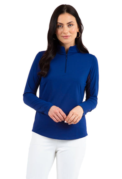 Front view of the IBKUL Long Sleeve Mock Neck Top - Navy