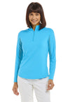 Front view of the IBKUL Long Sleeve Mock Neck Top - Turquoise